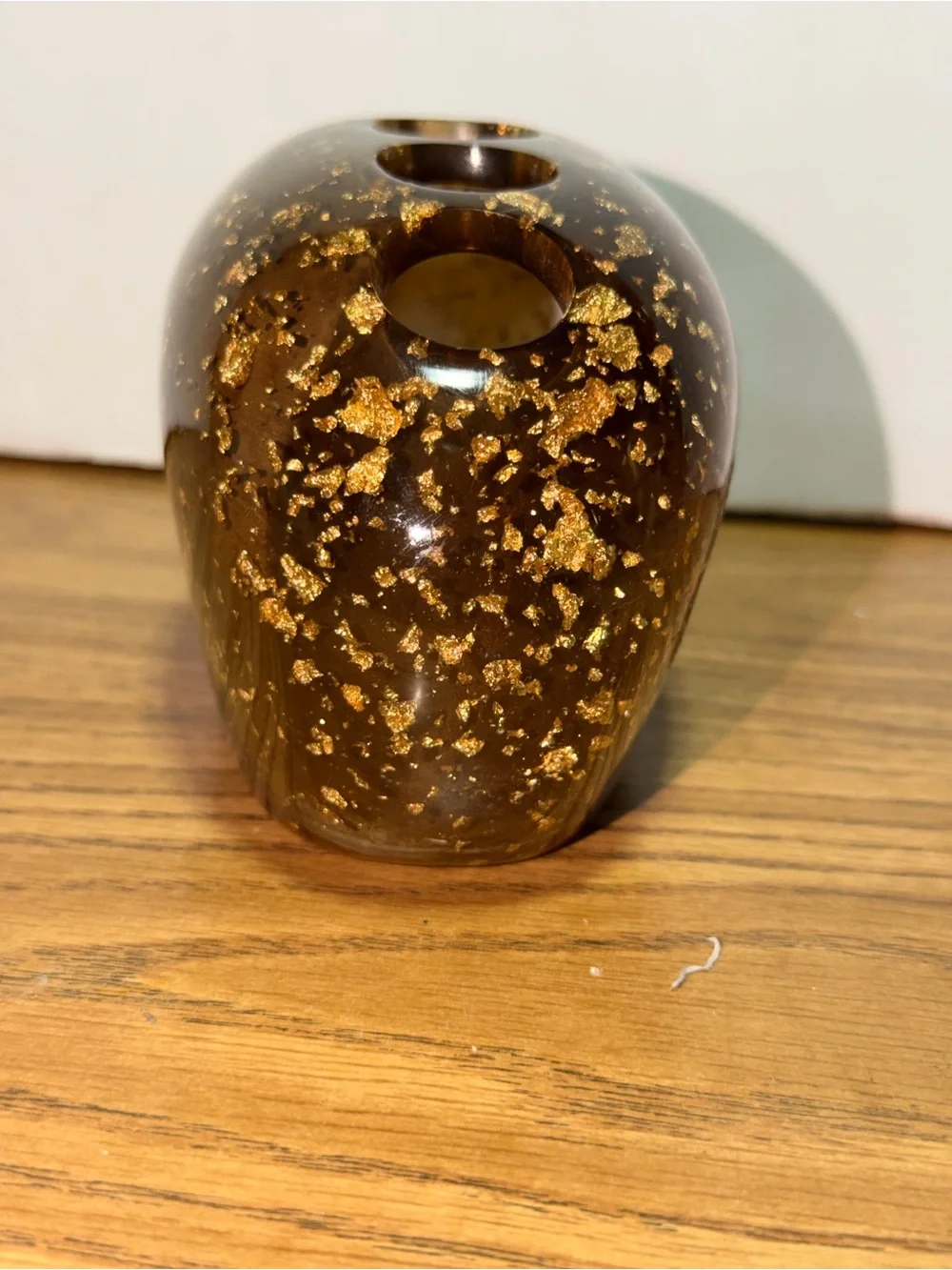 Vintage Nicole Miller Amber & Gold Flake Resin Tooth Brush Holder.
